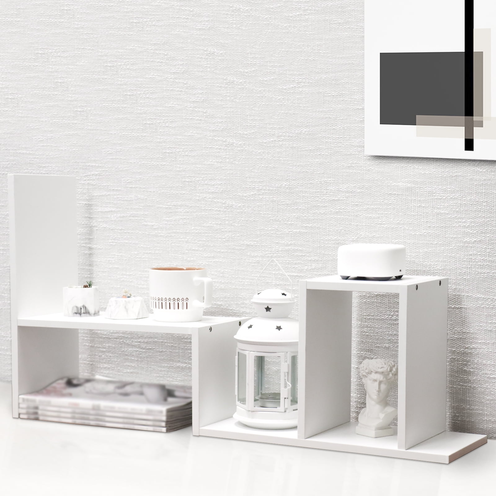 Adjustable Wood Desktop Shelf Organizer Office Storage Rack for Home 13 x 6.8 x 15 inches White