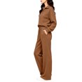 thumbnail image 5 of Women's 2 Piece Lounge Set Quarter Zip Pullover and Wide Leg Pants, Casual Fall Matching Outfit with Drawstring Waist and Pockets Tracksuit, 2XL, 5 of 5