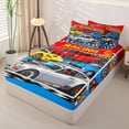 thumbnail image 2 of Castle Fairy Cartoon Racing Car Zipper Twin Comforter Sets with Fitted Sheet and 2 Pillowcases,Race Track Art Zipper Bedding Set for Bedroom,Blue Red,4-Piece,Black Reversible, 2 of 6