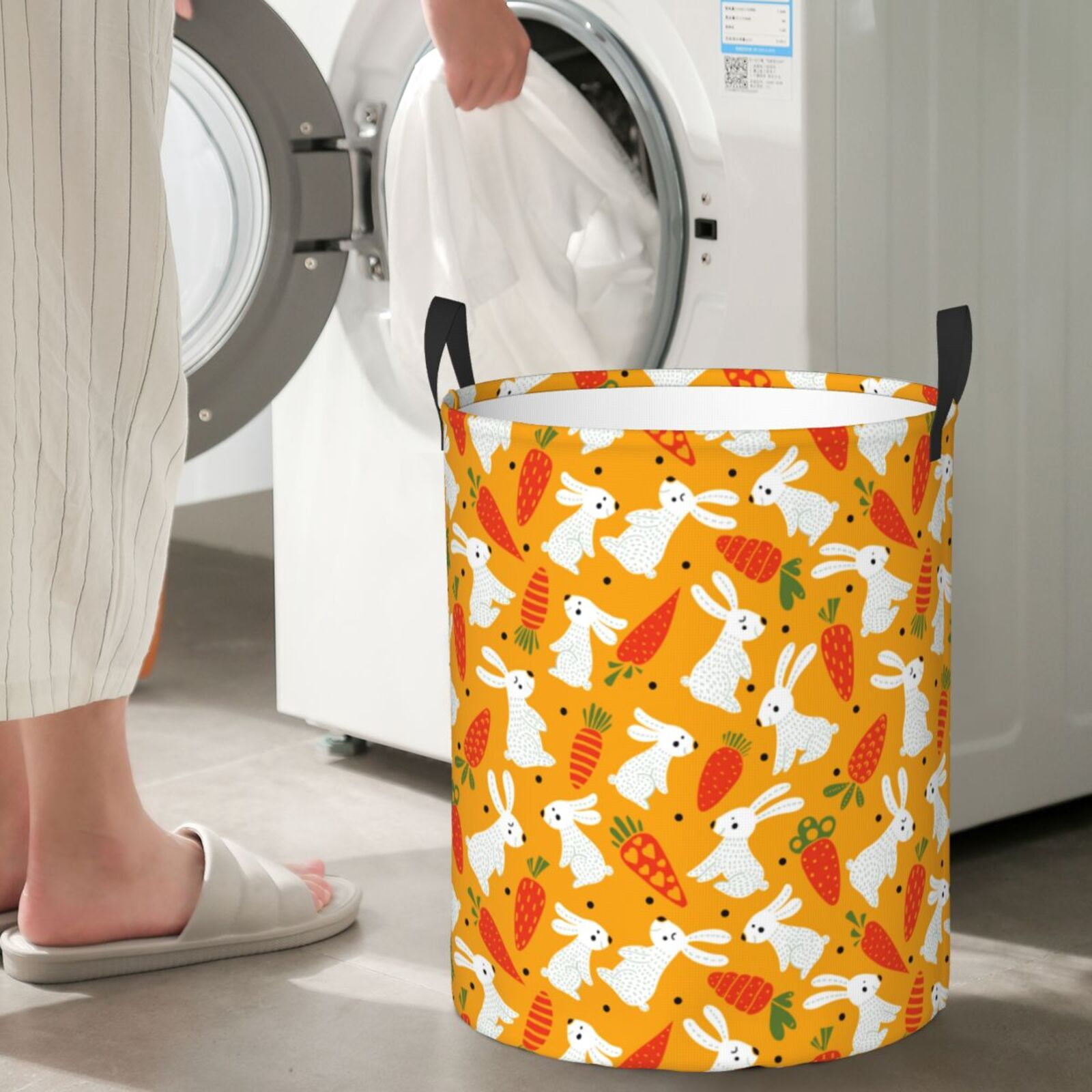 Large Laundry Basket with Handles - Red Carrot Cute Rabbit Kids Baby Dirty Clothes Laundry Hamper for Bedroom Aesthetic