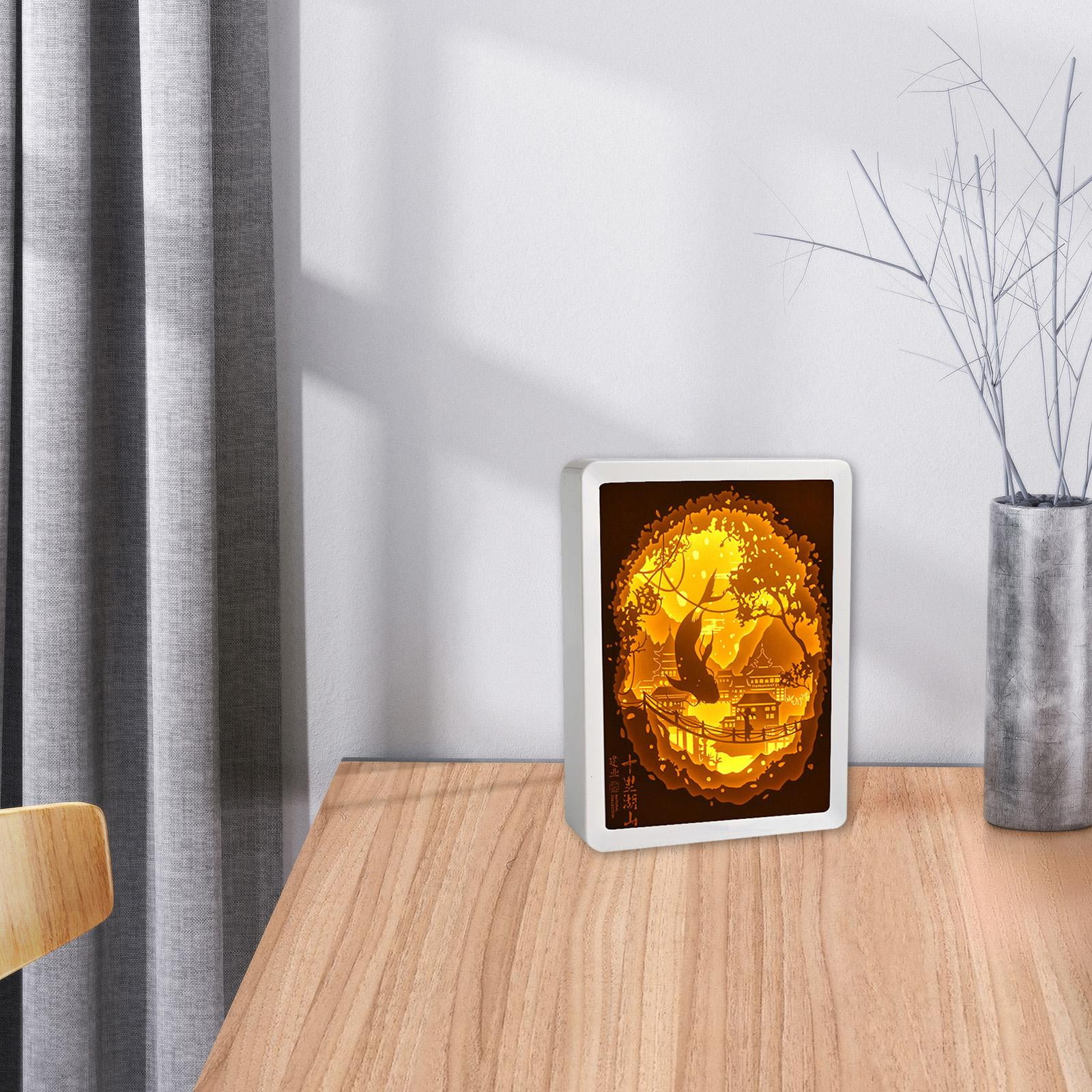 Day Gift 3D Paper Carving Night Box Paper Sculptures Table Lamps Decorative Desktop Lamp -