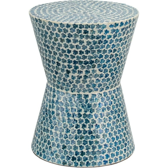 Maykoosh Victorian Vibes 20 Inch Luxury Accent Table Stool, Mosaic Tile Pattern, White, Blue