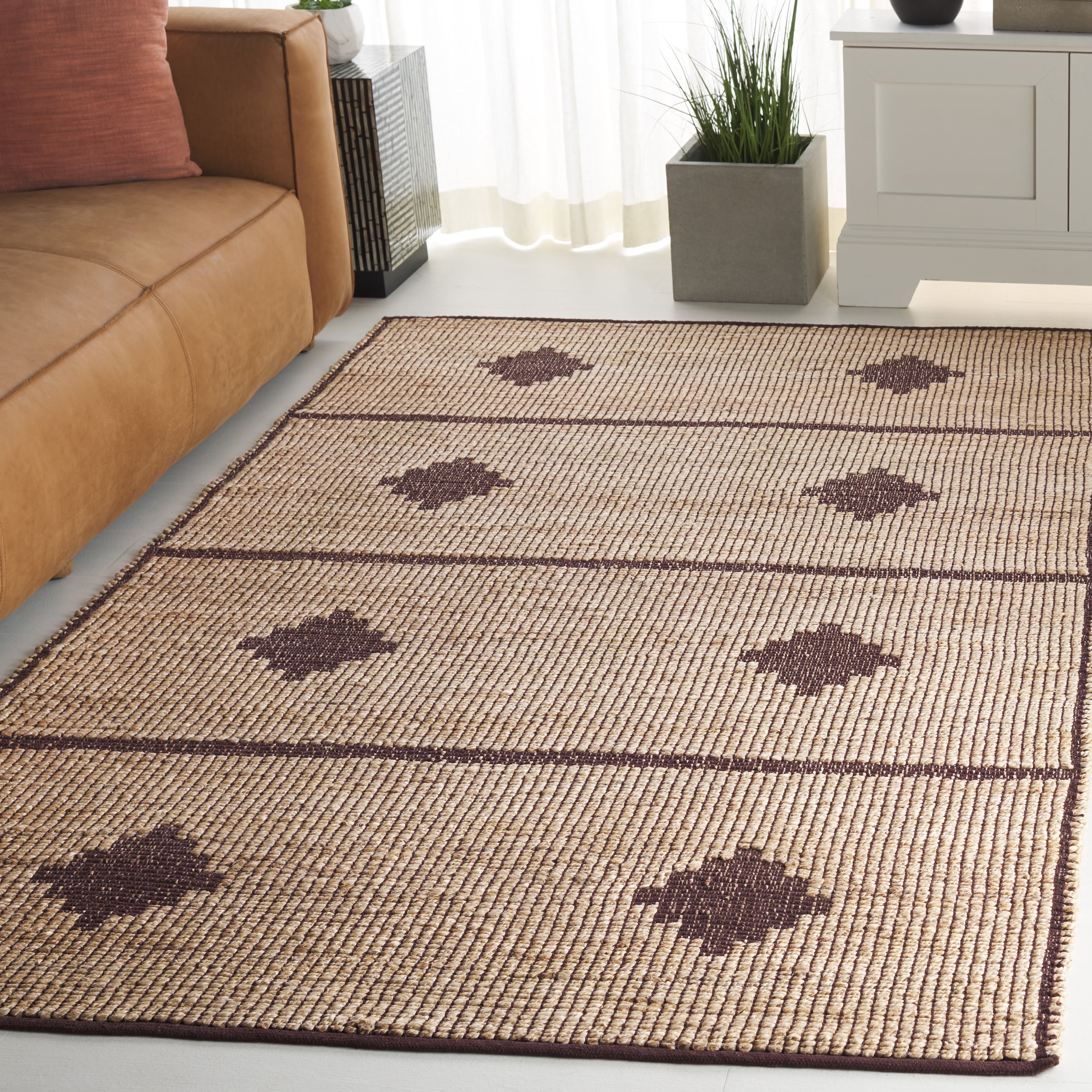 SAFAVIEH Natural Fiber Kagan Geometric Area Rug, Natural/Brown, 6' x 6' Square
