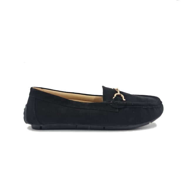Zapatos cómodos de tacón bajo de gamuza negra para mujer