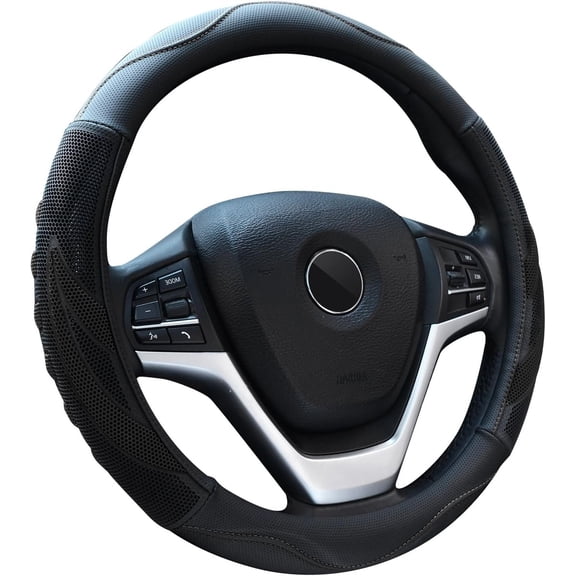 Microfiber Leather Steering Wheel Cover Breathable Auto Steering Wheel Cover for Men Large-Size with 15 1/2 inches-16 inches Outer Diameter Black