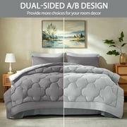 Bedtreat King Comforter Sets,7-Pieces Reversible Bedding Sets,Bed in a Bag with Comforter, Flat Sheet and Fitted Sheet, Pillowcases & Shams,Dark Gray/Light Gray