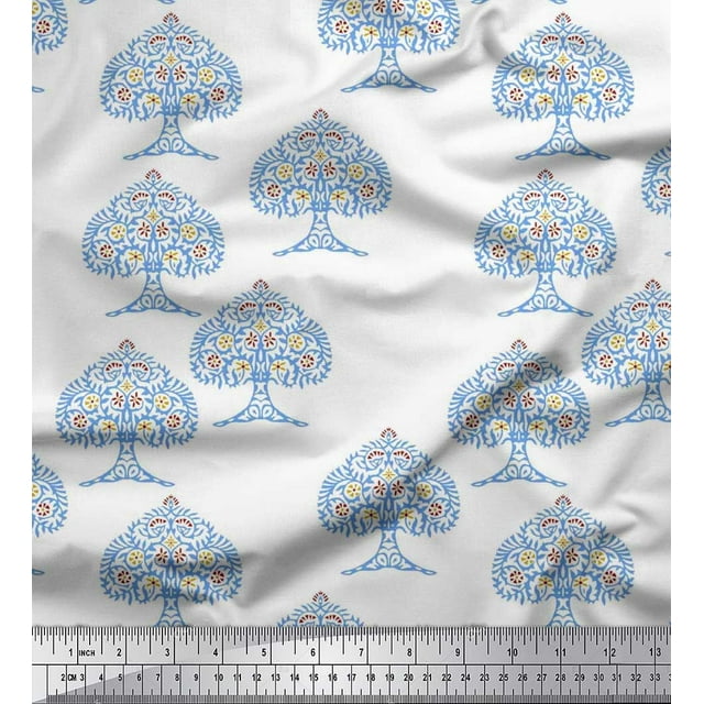 Soimoi Cotton Voile Fabric Tree Block Decor Fabric Printed Yard 42 Inch Wide