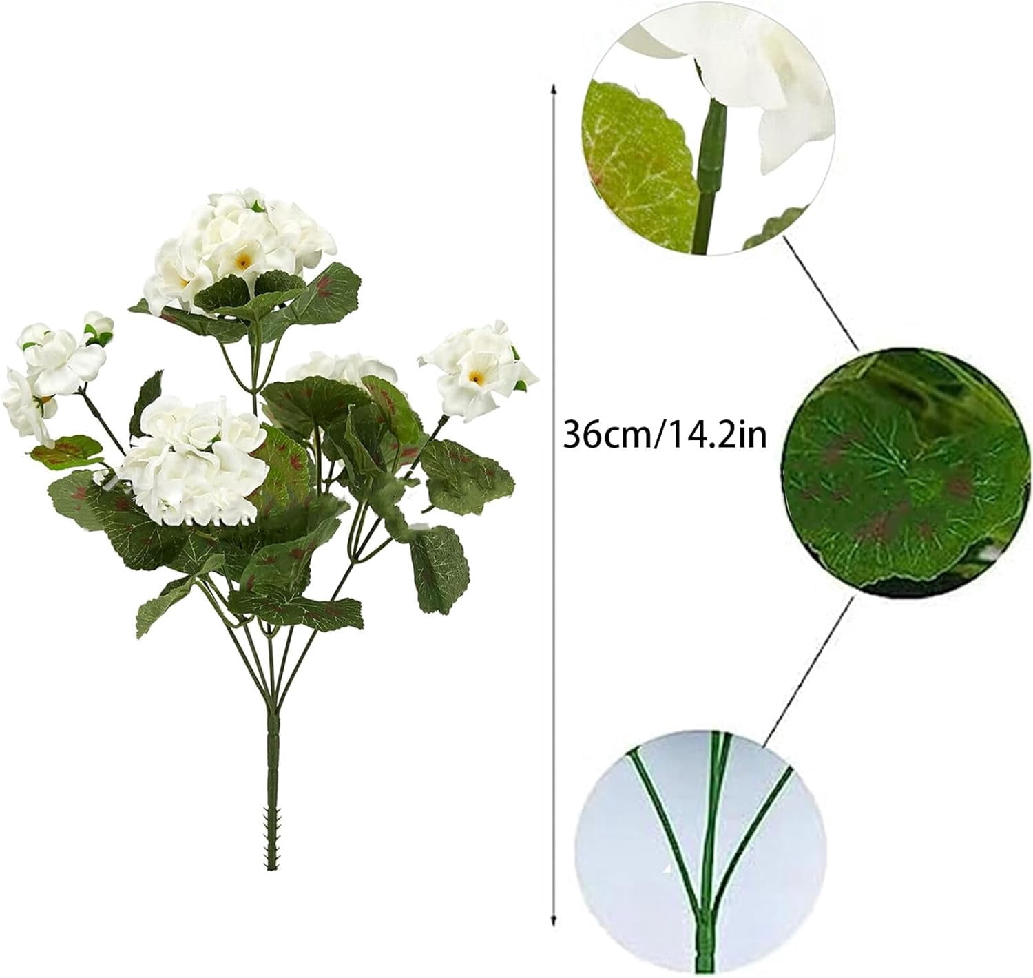 4pcs 14in Artificial Geraniums Fake Silk Red White Flowers Outdoor UV Resistant for Garden Plants Bush Home Decor