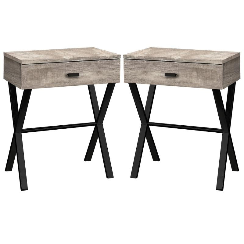 Home Square 24" Wood Top Storage End Table in Taupe and Black Set of