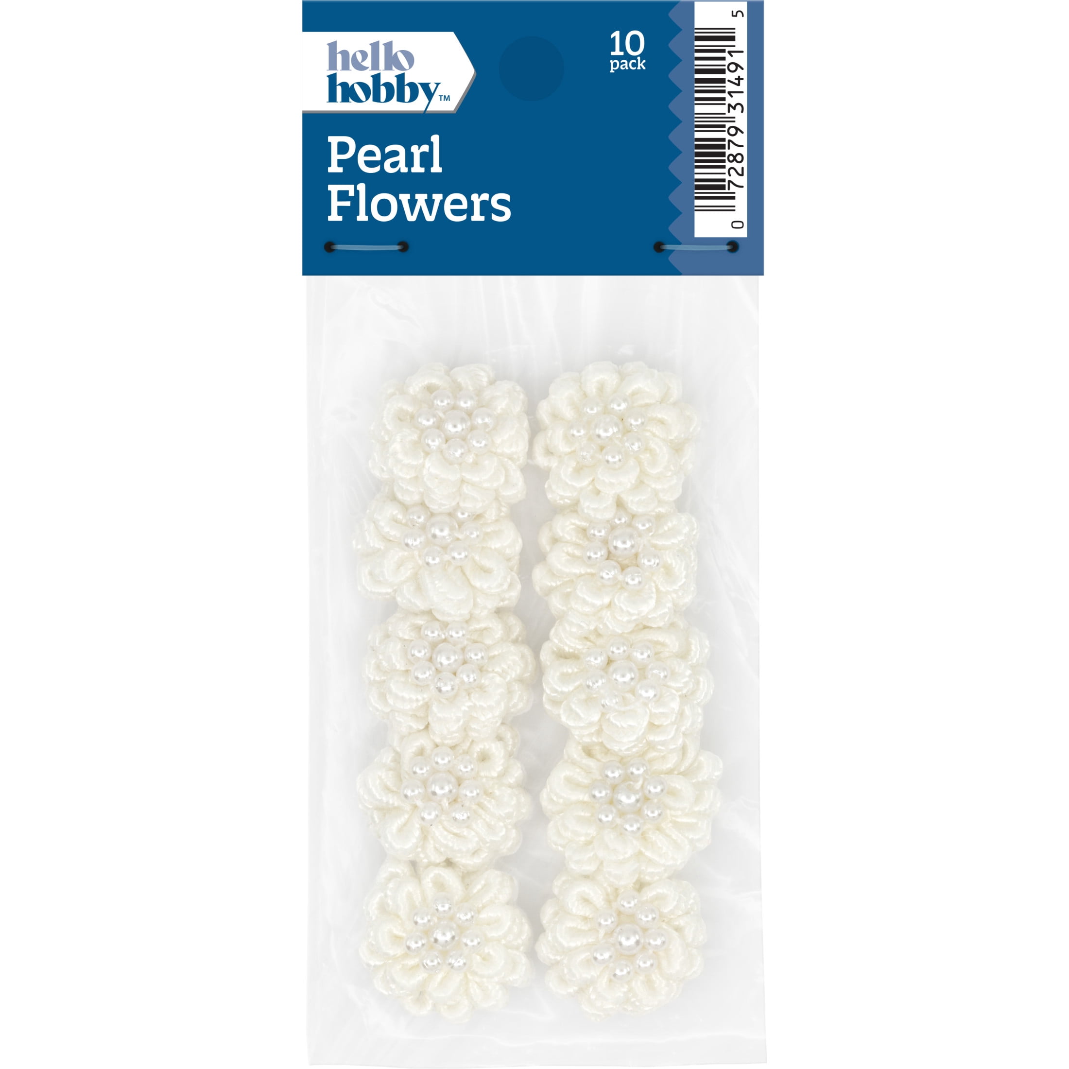 Hello Hobby Accessory Flowers with Pearl, White, 10 piece