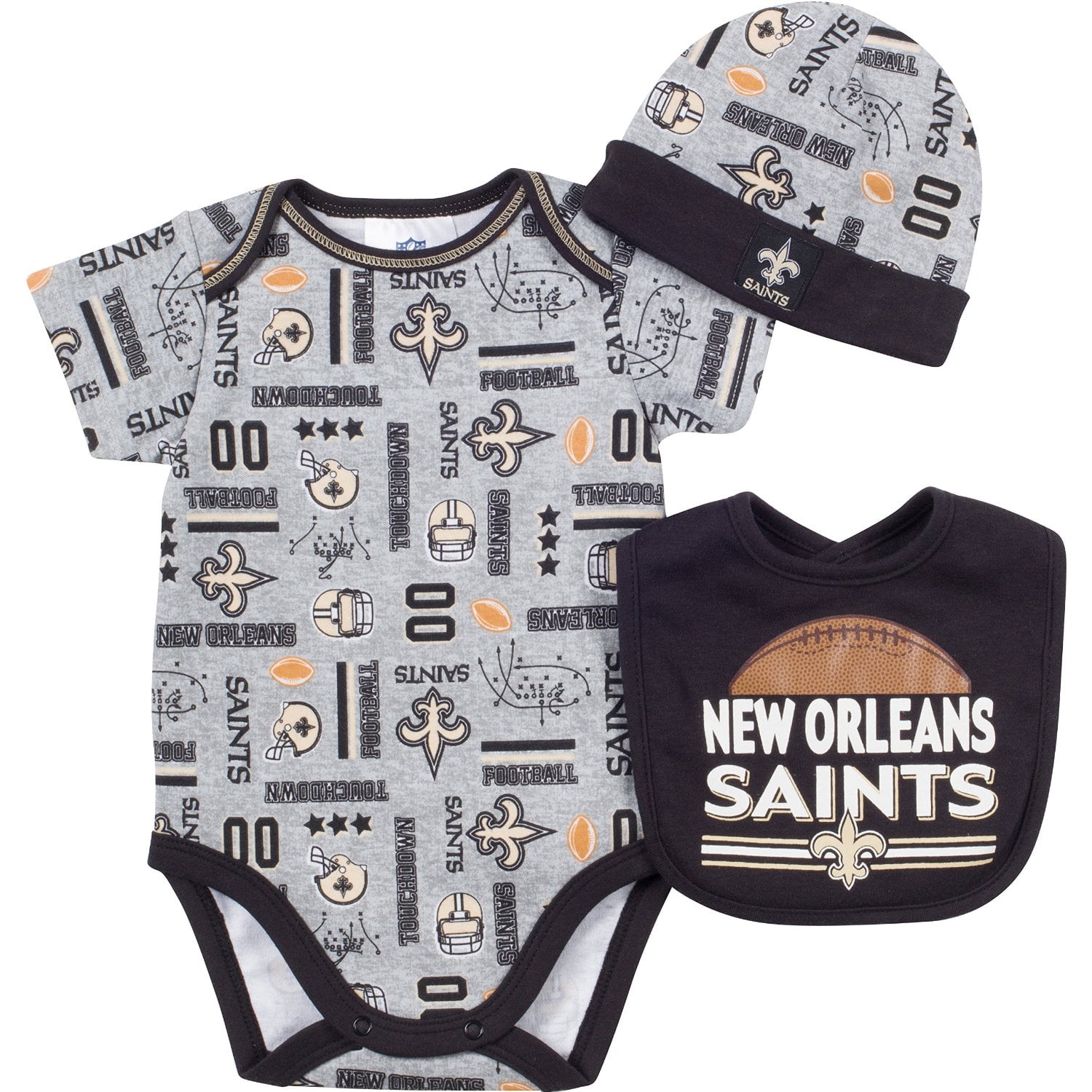 NFL New Orleans Saints Bodysuit, Bib & Hat Set Infant Toddler Choose Your Size by Gerber