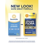 Ultimate Flora Extra Care Probiotic | 50 Billion Live Cultures | 60 Vegetarian Capsules | by Renew Life