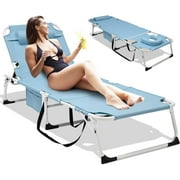 Slsy 3in1 Sun Tanning Chair with Mattress, Heavy Duty Summer Lounger Chair with Face Arm Hole, Adjustable, Removable Pillow & Carry Handle, Sunbathing Chair for Patio, Poolside, Lawn, Beach