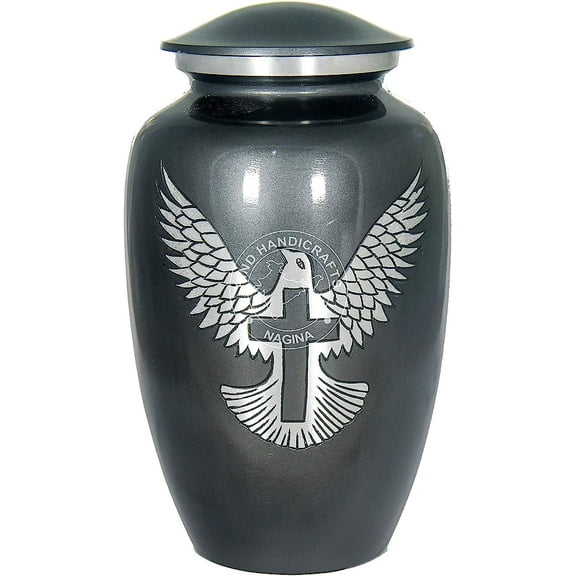 Silver Engraved Cremation Urn for Human Ashes Adult Funeral Urn Handcrafted - Large Burial Urn for Human Ashes -7.5" x 7.5" x 9.5"- 200lbs or 91kg - BAG INCLUDED (Matte Black)