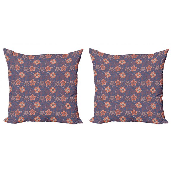 Floral Throw Pillow Cushion Cover Pack of 2, Flower Scroll Pattern with Swirled Branches Leaves and Blossoms Persian, Zippered Double-Side Digital Print, 4 Sizes, Cadet Blue Orange Cream, by Ambesonne