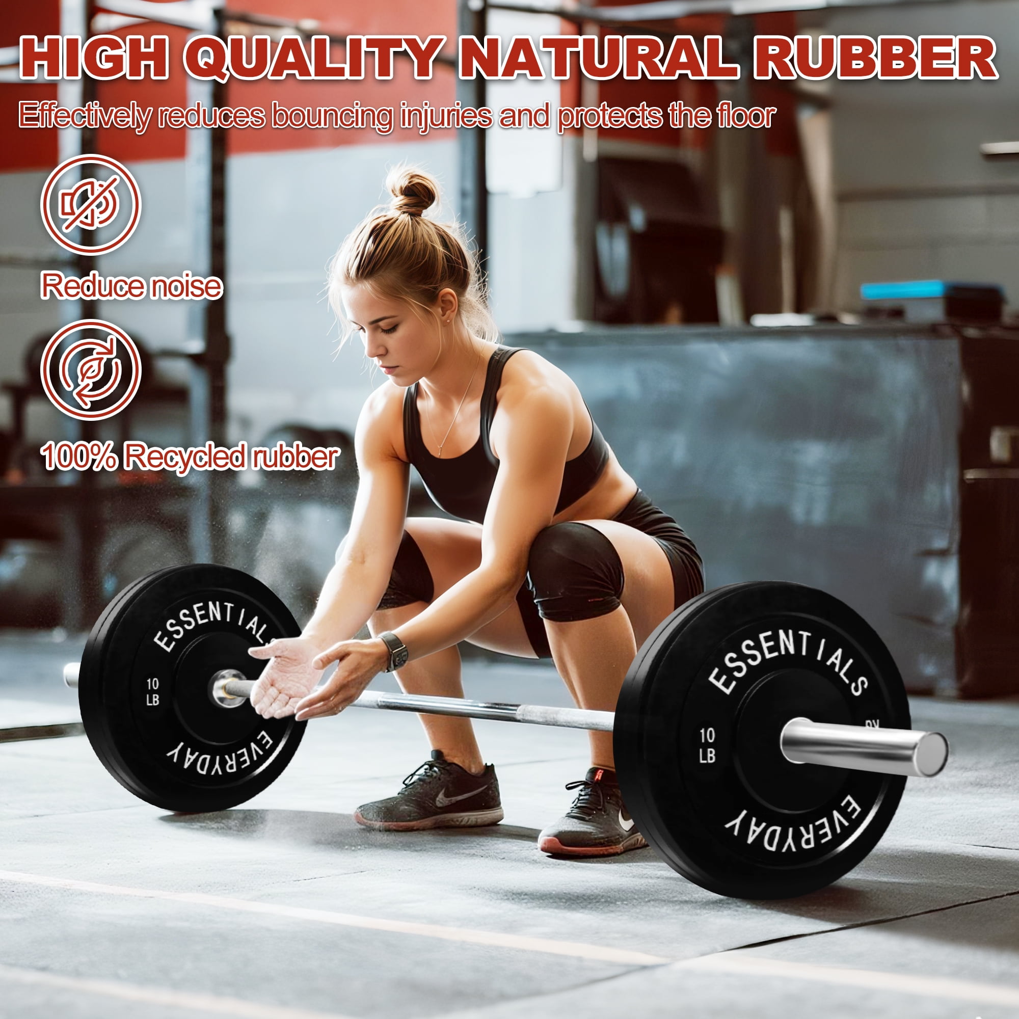 FlexWave 2-Inch Olympic Bumper Weight Plate Set，with Steel Hub, Black, Multiple Sizes，for Strength Training & Home Gym