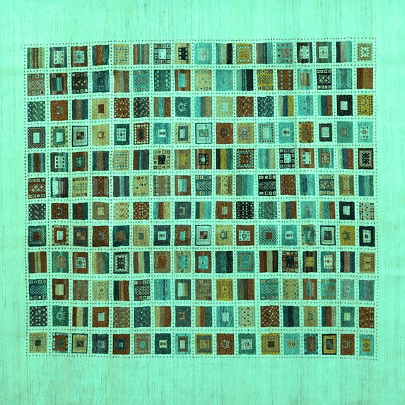 Ahgly Company Indoor Square Abstract Turquoise Blue Contemporary Area Rugs, 5' Square