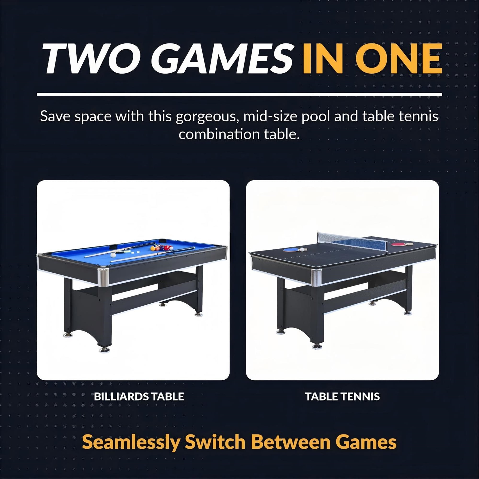 Aukfa 6 ft Pool Table, 2 in 1 Billiard Table with Ping Pong Table - Includes Billiard Balls, Cues, Paddles, Brush & More, Blue