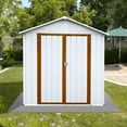 thumbnail image 6 of 6 X 4 FT Outdoor Metal Storage Shed, Waterproof Garden Sheds with 2 Lockable Doors and Foundation Base, Steel Tool Storage Shed Buildings & Outdoor Storage House for Garden, Backyard (Yellow & White), 6 of 9