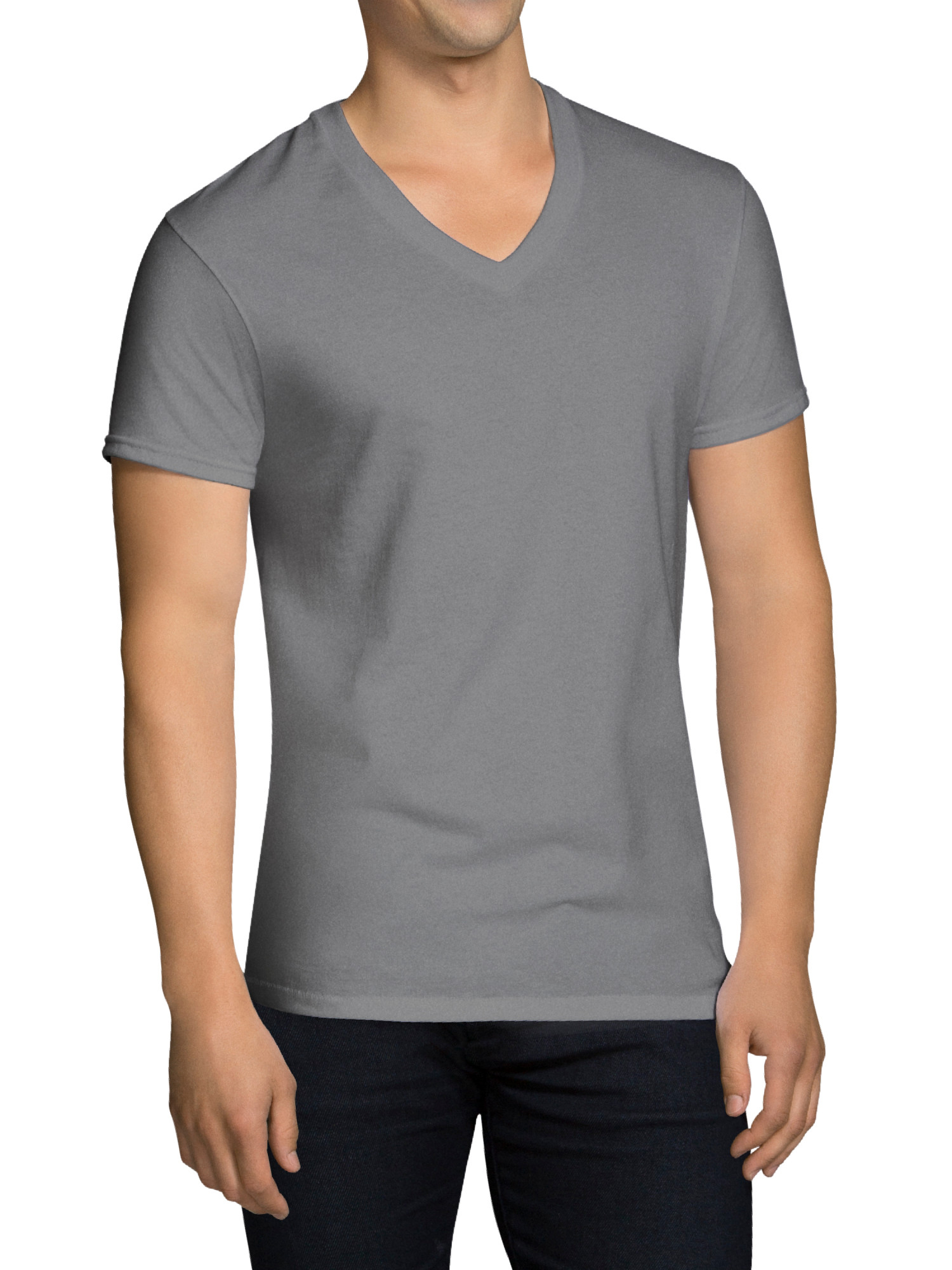 Fruit of the Loom Men's Short Sleeve Black and Gray V-Neck T-Shirts, Extended Sizes, 4 Pack