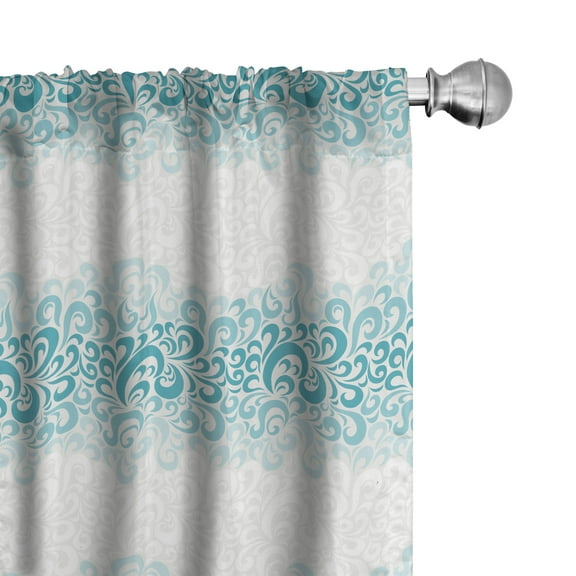 Ambesonne Abstract Curtains, Floral Classic Design, Pair of 28"x63", Teal Turquoise White