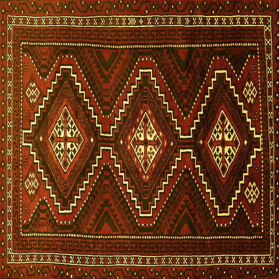 Ahgly Company Machine Washable Indoor Square Persian Yellow Traditional Area Rugs, 3' Square