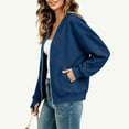 thumbnail image 3 of Chiccall Women's Full Zip Bomber Sweatshirt Jacket Thumb Hole Cuffs Oversized Long Sleeve V Neck Loose Casual Coat with Side Pockets, 3 of 7