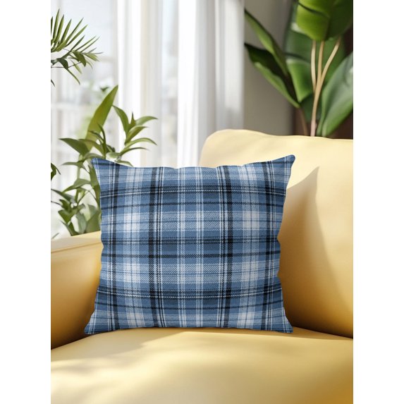 Outdoor Pillows Waterproof, Navy Buffalo Plaid Bedding Throw Pillows with Insert for Couch Sofa Bed, White Blue Farmhouse Modern Striped 16x16 Inch Pillowcases Decorative Patio Pillow Set of 1