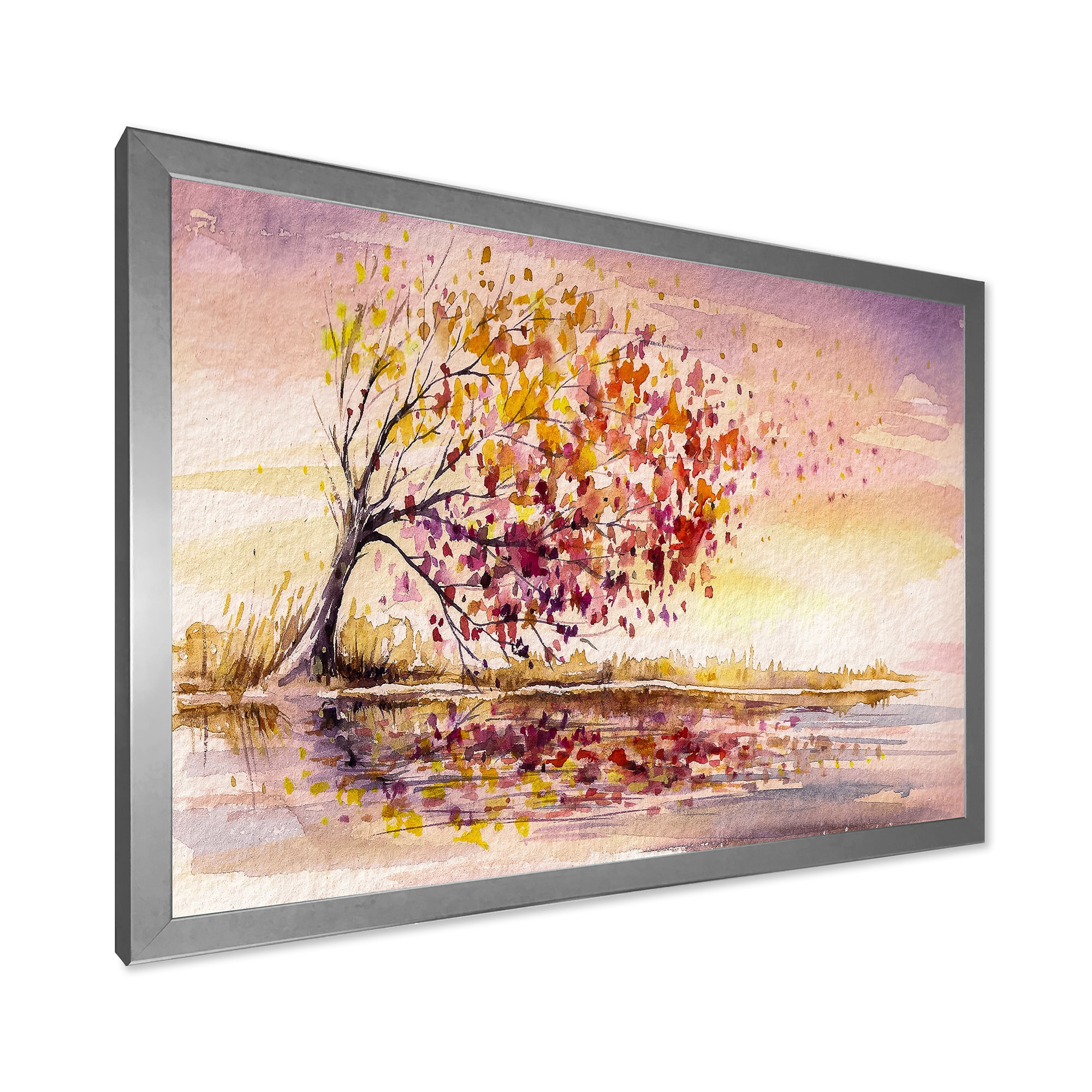 Designart 'Orange and Yellow Autumn Tree' Traditional Framed Art Print
