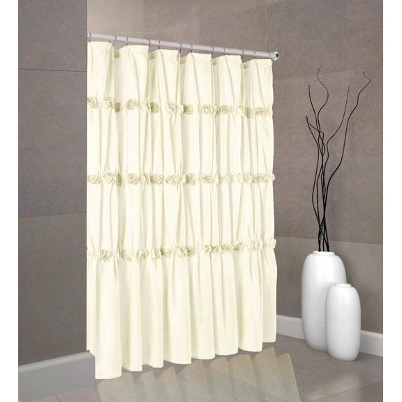 Rose Garden Toile Bathroom Shower Curtain (Ivory)