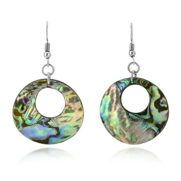 AeraVida Green Abalone Seashell Circles with Cut-Outs Fishhook Dangle Earrings