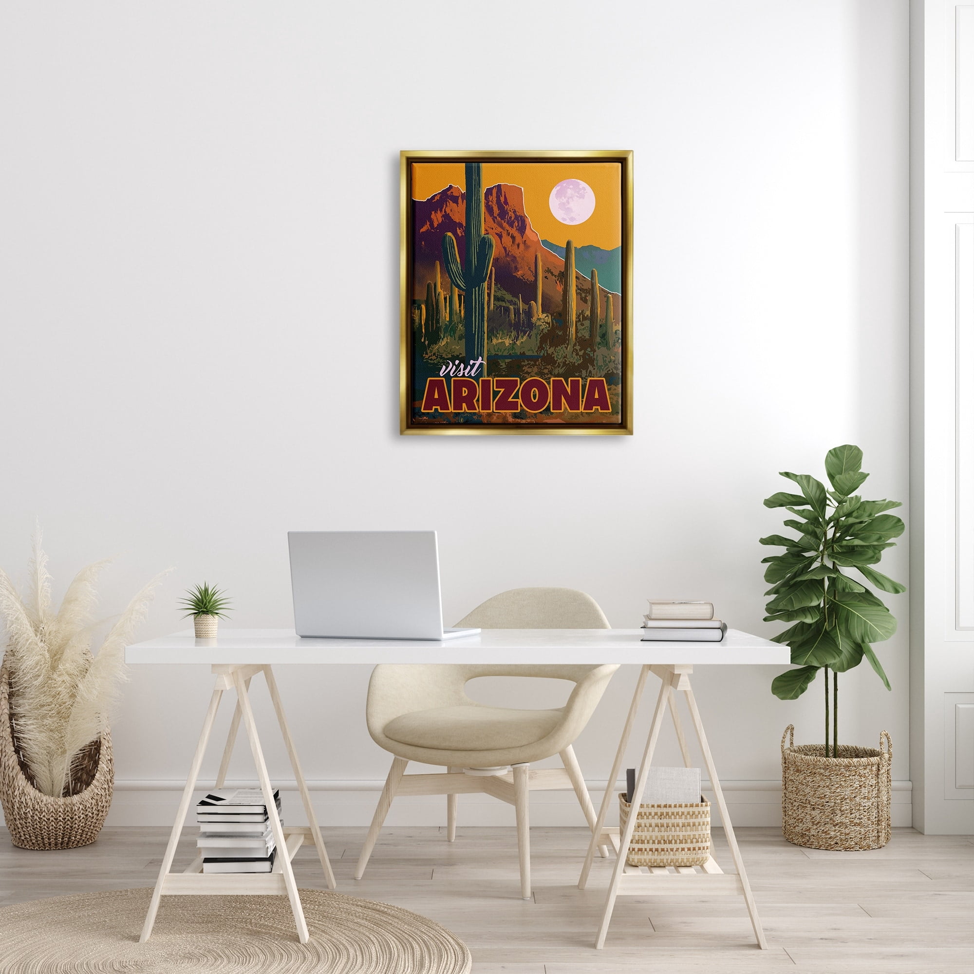 Stupell Industries Visit Arizona Brilliant Desert Sky Arid Vegetation Graphic Art Metallic Gold Floating Framed Canvas Print Wall Art, Design by David Owens Illustration