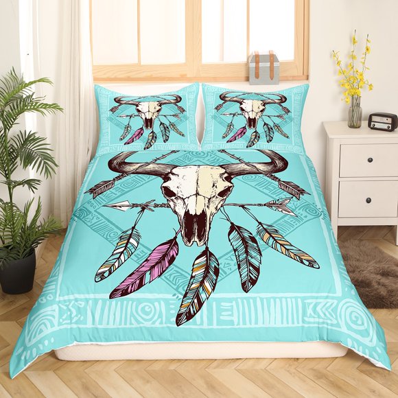 Erosebridal Sheep Skeleton Comforter Cover Twin, Tribal Aztec Duvet Cover Twin, Western Reversible Bedding Twin Size, Lightweight Bedroom Decor, 2 Pieces（No Comforter）