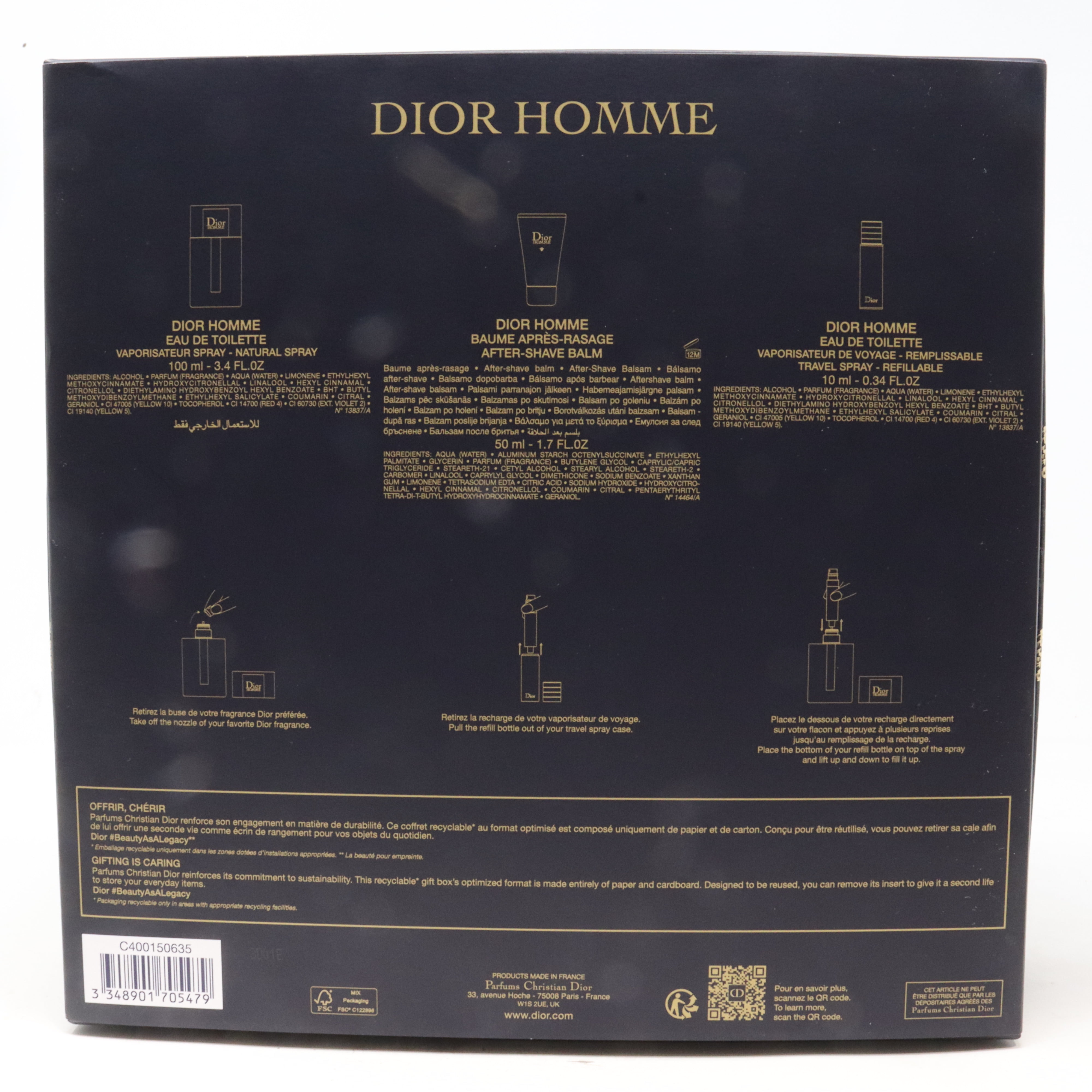 Christian Dior Homme 3pcs Gift Set For Men 100ml Eau De Toilette