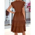 thumbnail image 2 of Women'S Summer Dress V Neck Short Sleeve Midi Sundress Flowy Tiered Beach Dresses with Pockets Caramel Color XXL, 2 of 9