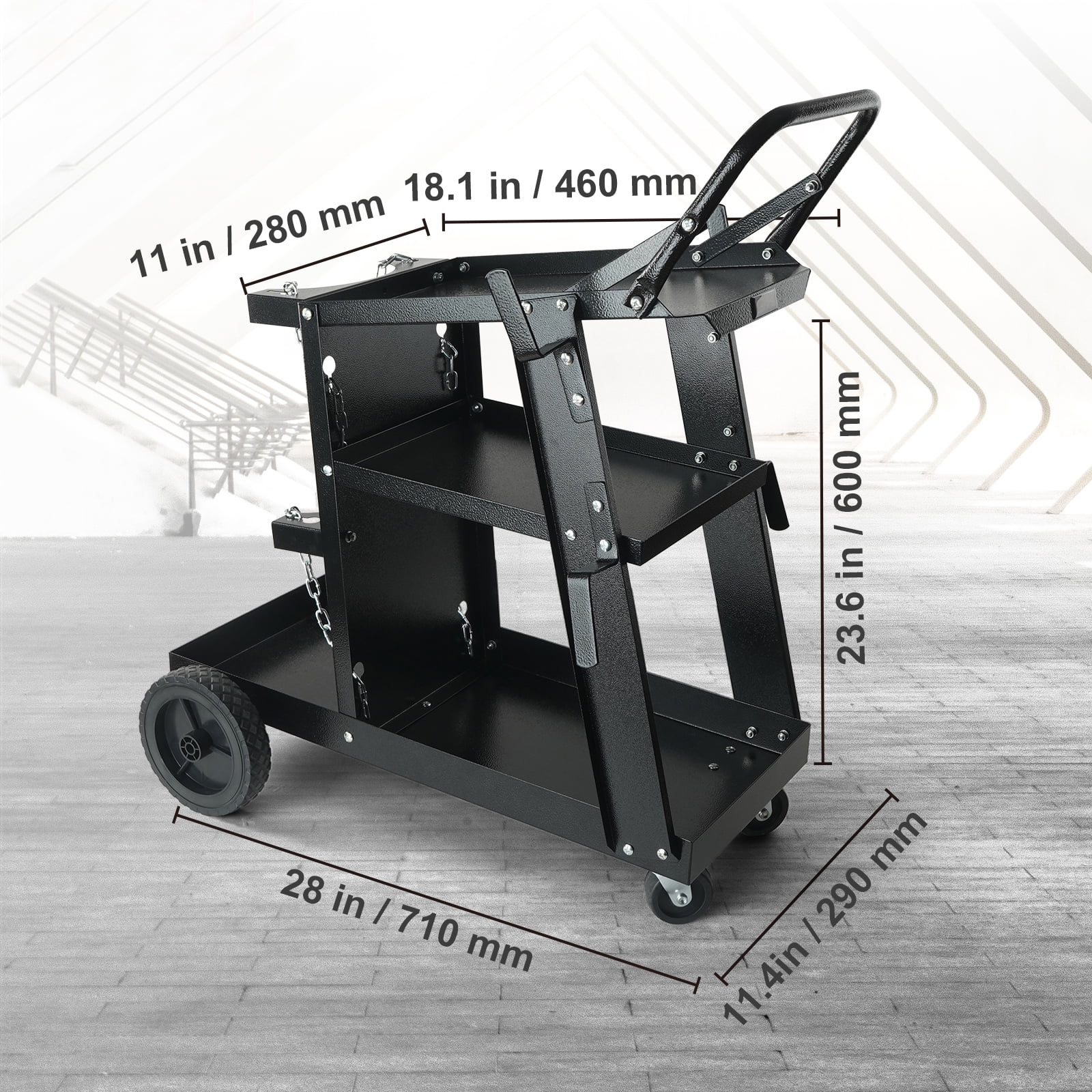 KFFKFF Welding Cart 3-Tier 400 lb. With 360° Swivel Wheels