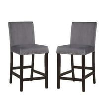 Furniture of America Graten Velvet Nailhead Counter Chairs in Gray (Set of 2)