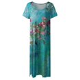 thumbnail image 4 of SMihono Robe Maxi Bohème d'Été pour Femmes Grande Taille Mode Femmes Été Décontracté Manches Courtes Col en V Robe Imprimée Florale Robe de Plage, 4 of 5