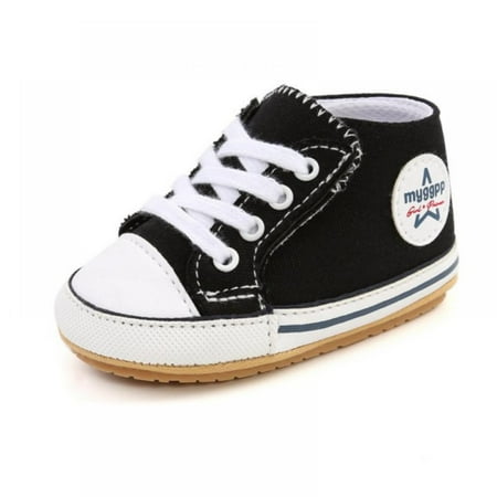 

Promotion Clearance Canvas Classic Sports Sneakers Newborn Baby Boys Girls First Walkers Shoes Infant Toddler Soft Sole Anti-Slip Baby Shoes (0-12months Black Baby)