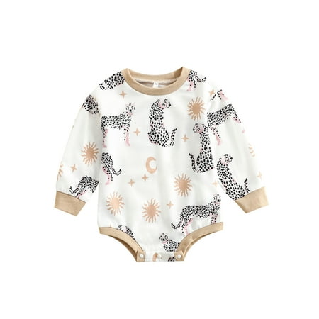 

Bagilaanoe Newborn Baby Girl Boy Oversized Rompers Leopard Sun Moon Star Print Long Sleeve Bodysuits 6M 12M 18M 24M Infant Casual One Piece Short Jumpsuit