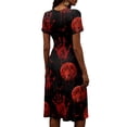 thumbnail image 5 of Womens Halloween Dresses Candy Bat Short Sleeve Spooky Midi Dresses Skeleton Pumpkin V Neck Horror Dresses, 2XL, 5 of 5