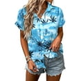 thumbnail image 3 of MOUSYA Women Hawaiian Shirt Soft Cool Summer Hawaii Tshirts Beach Tropic Print V Neck Button up Tops Floral Short Sleeve Tops, 3 of 8