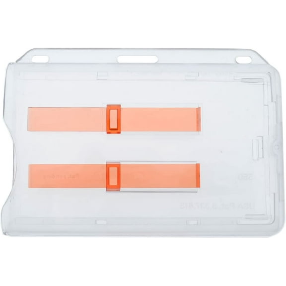 Rigid Horizontal Two Card ID Badge Holder with Double Red Extractor Slider - Clear Hard Plastic Double Sided 2 Card Protector with Easy to Slide Dispenser for Office Key Cards by Specialist ID