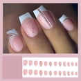 thumbnail image 2 of 24 uds. Uñas postizas con punta francesa, cuadradas, medianas, acrílicas brillantes con purpurina, rosa y blanco, pegamento para uñas, para manicura DIY, fiesta o regalo de boda, 2 of 7