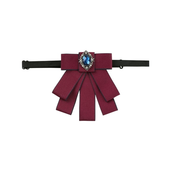 INSPIRE CHIC Women's Rhinestone Ribbon Bow Ties Solid Color Brooch Pre-Tied Bowknot for Casual Retro