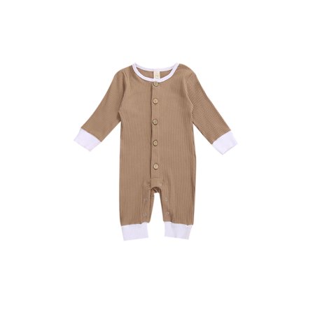 

Yejaeka Baby Long Sleeve Solid Color Button Romper Jumpsuit Playsuit Outfits