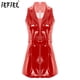 thumbnail image 2 of Vestido ajustado con abertura frontal y cremallera para mujer, vestido de tirantes de cuero con efecto mojado, cinturón y solapa con muescas, vestido sexy para discotecas y raves, 2 of 5