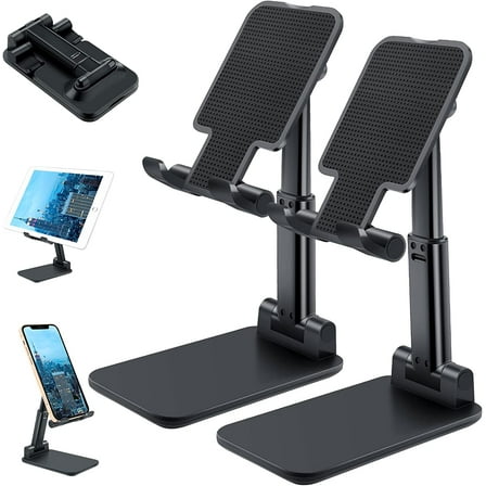 2Pack Cell Phone Stand For Desk, Portable Foldable Cell Phone Holder Adjustable Height and Angle Phone Holder Desktop Sturdy Stand Compatible with Smartphone/Switch/iphone/ipad/Tablet（4"-11"）