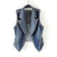 thumbnail image 1 of Chaleco vaquero sin mangas para mujer, chaleco vaquero azul profundo con cuello de traje, pantalón corto informal, chaquetas ajustadas para mujer 2021, 1 of 5