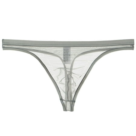 Mens Ransparent Thong Thin Mesh Sexy Underwear Fun Grey XL